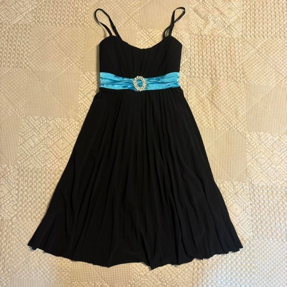 Y2K Taboo Black and blue babydoll dress with rhinestone belt, M